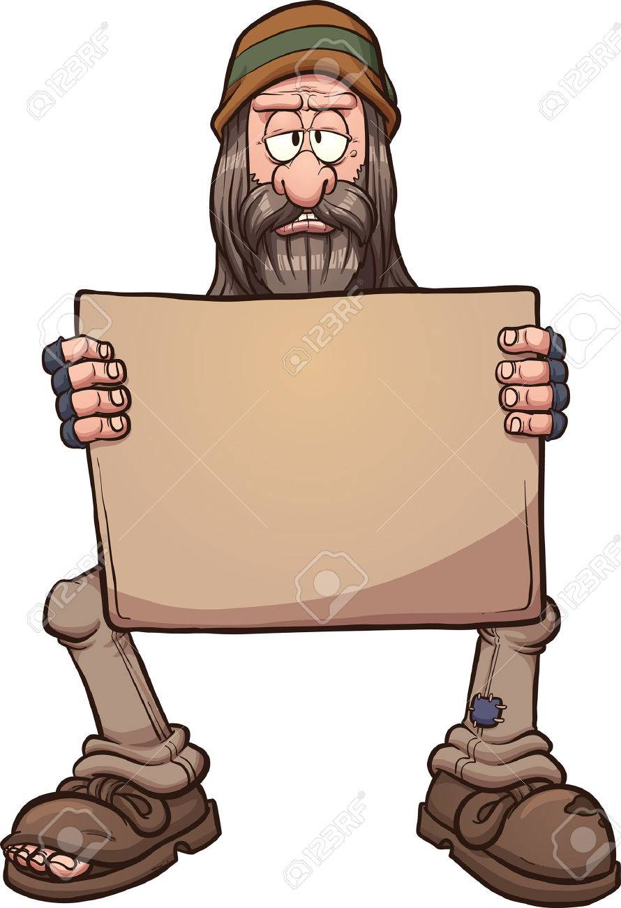 Homeless Man Golding A Sign Vector Clip Art Cartoon Illustration With Simple Gradients All In A Single Layer Royalty Free Cliparts Vectors And Stock Illustration Image 58180650