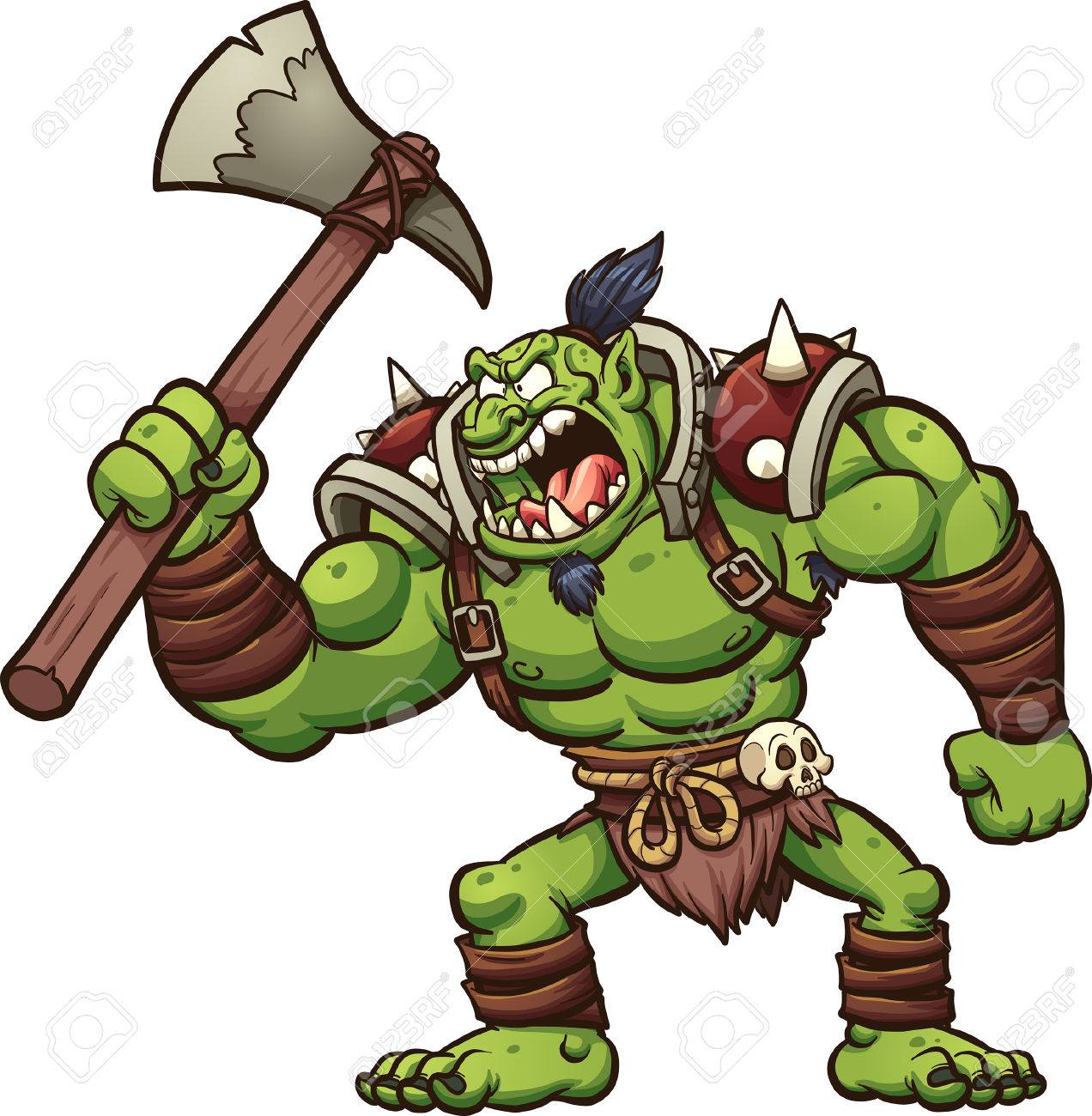 Angry Cartoon Troll Chief. Vector, Clip Art Illustration With