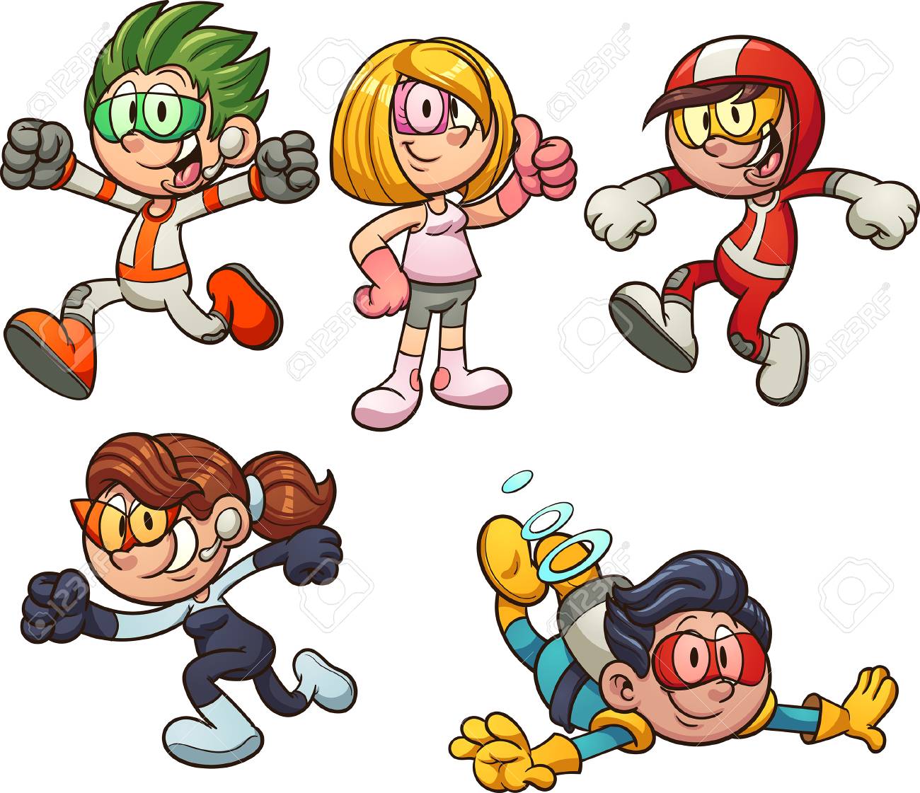 Cartoon kids from the future with technological space suits. Vector clip art illustration with simple gradients. Each on a separate layer. - 102640356 Cartoon kids from the future with technological space suits. Vector clip art illustration with simple gradients. Each on a separate layer. - 102640356