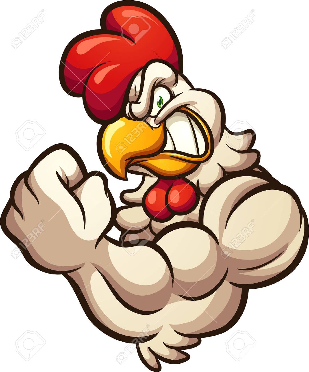 Strong Cartoon Chicken Mascot Flexing Arm Clip Art Vector Illustration With Simple Gradients All In A Single Layer Royalty Free Cliparts Vectors And Stock Illustration Image