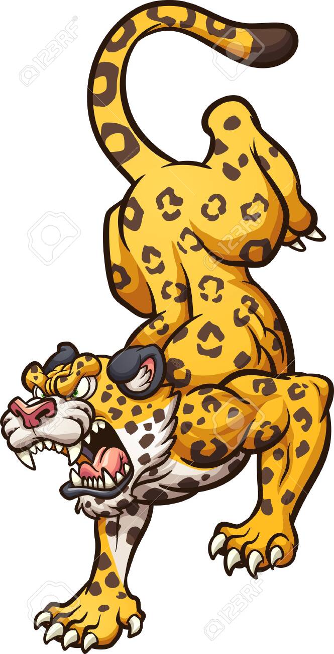 Angry Cartoon Jaguar Walking Down. Vector Clip Art Illustration. All On A  Single Layer. Royalty Free SVG, Cliparts, Vectors, and Stock Illustration.  Image 155686170., image size:665x1300