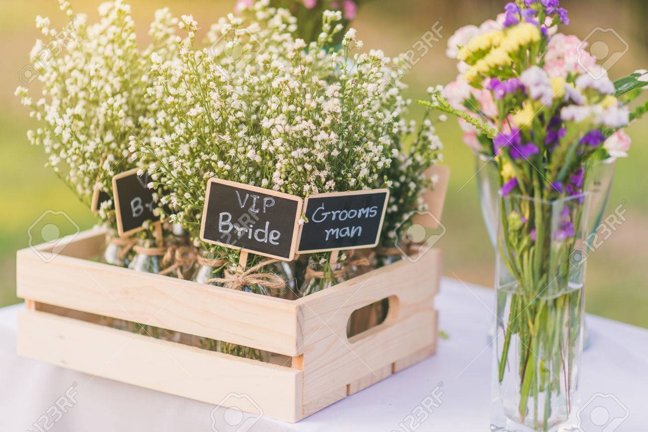Baby Breath In Wooden Box In Wedding Party Outdoor Stock Photo Picture And Royalty Free Image Image