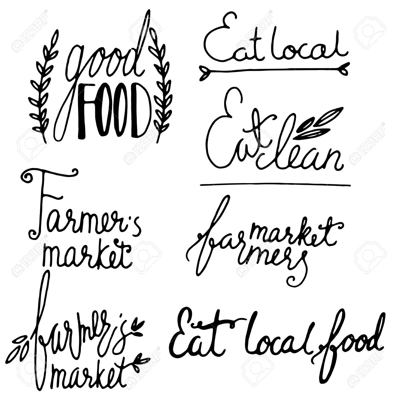grungy doodle organic farm market eat clean icons royalty free