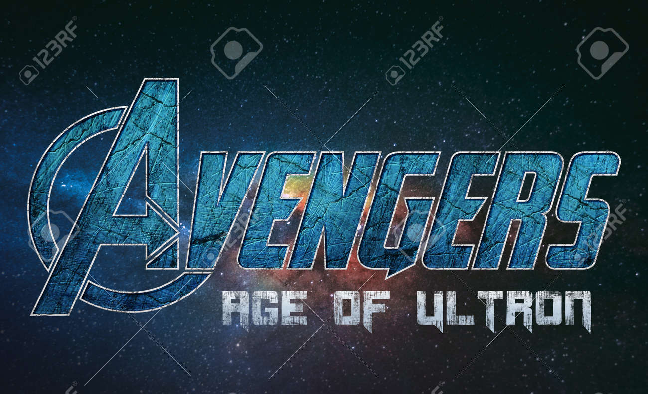 어벤져스, 에이지 오브 울트론 타이포그래피 텍스트 효과. 마블 시네마틱 유니버스는 마블 스튜디오에서 제작한 일련의 슈퍼히어로 영화를  중심으로 한 미국 미디어 프랜차이즈이자 공유 유니버스입니다. 로열티 무료 사진, 그림, 이미지 그리고 스톡포토그래피. Image ...