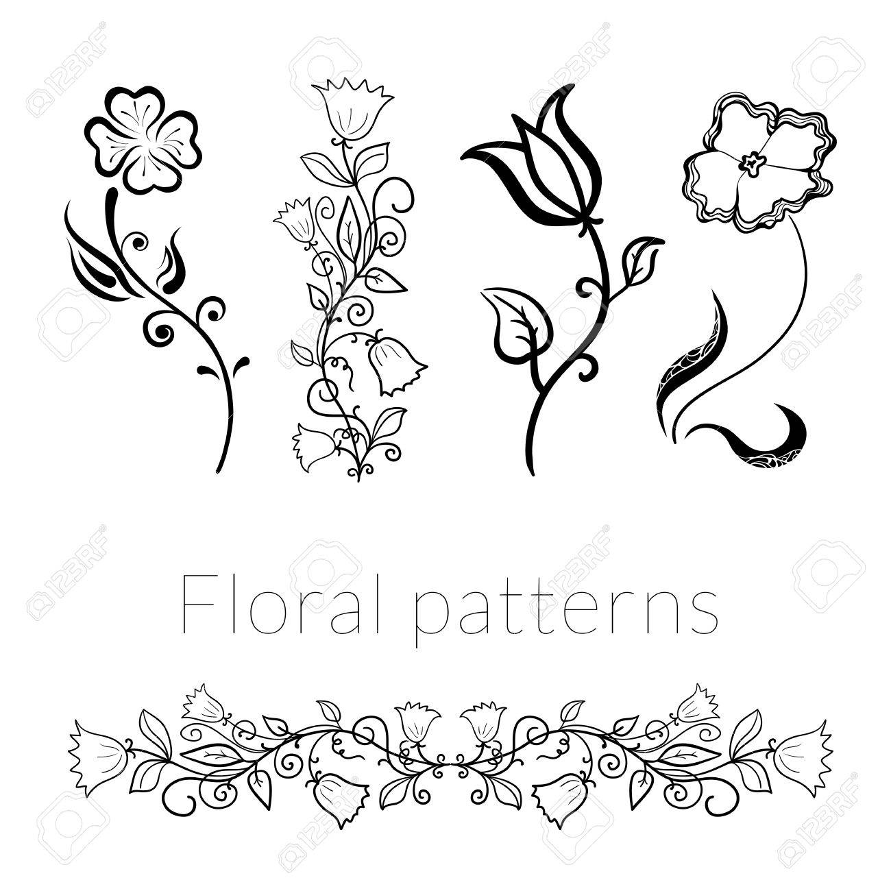 Colección De Vectores Elegantes Flores Blancas Negras, Dibujadas En Tinta  Ilustraciones Svg, Vectoriales, Clip Art Vectorizado Libre De Derechos.  Image 33557224.