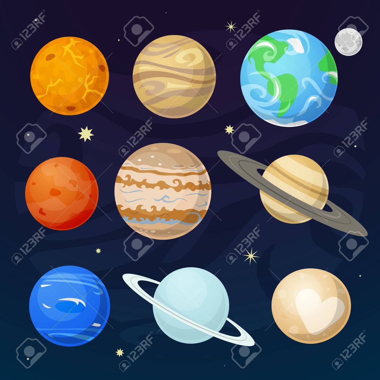Icons Of The Planet Of The Solar System On Night Sky Pattern