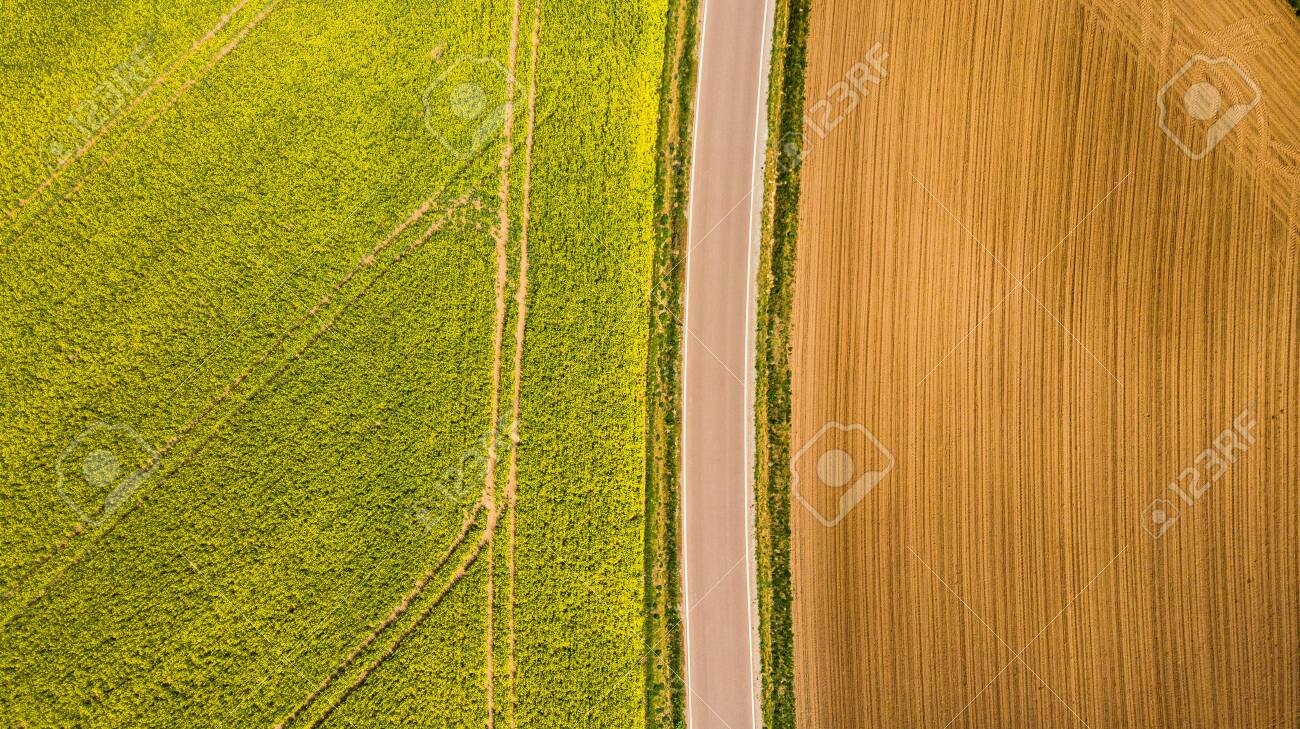Abstract pattern in farmland fields at spring, aerial view, drone photo. - 122025243 Abstract pattern in farmland fields at spring, aerial view, drone photo. - 122025243