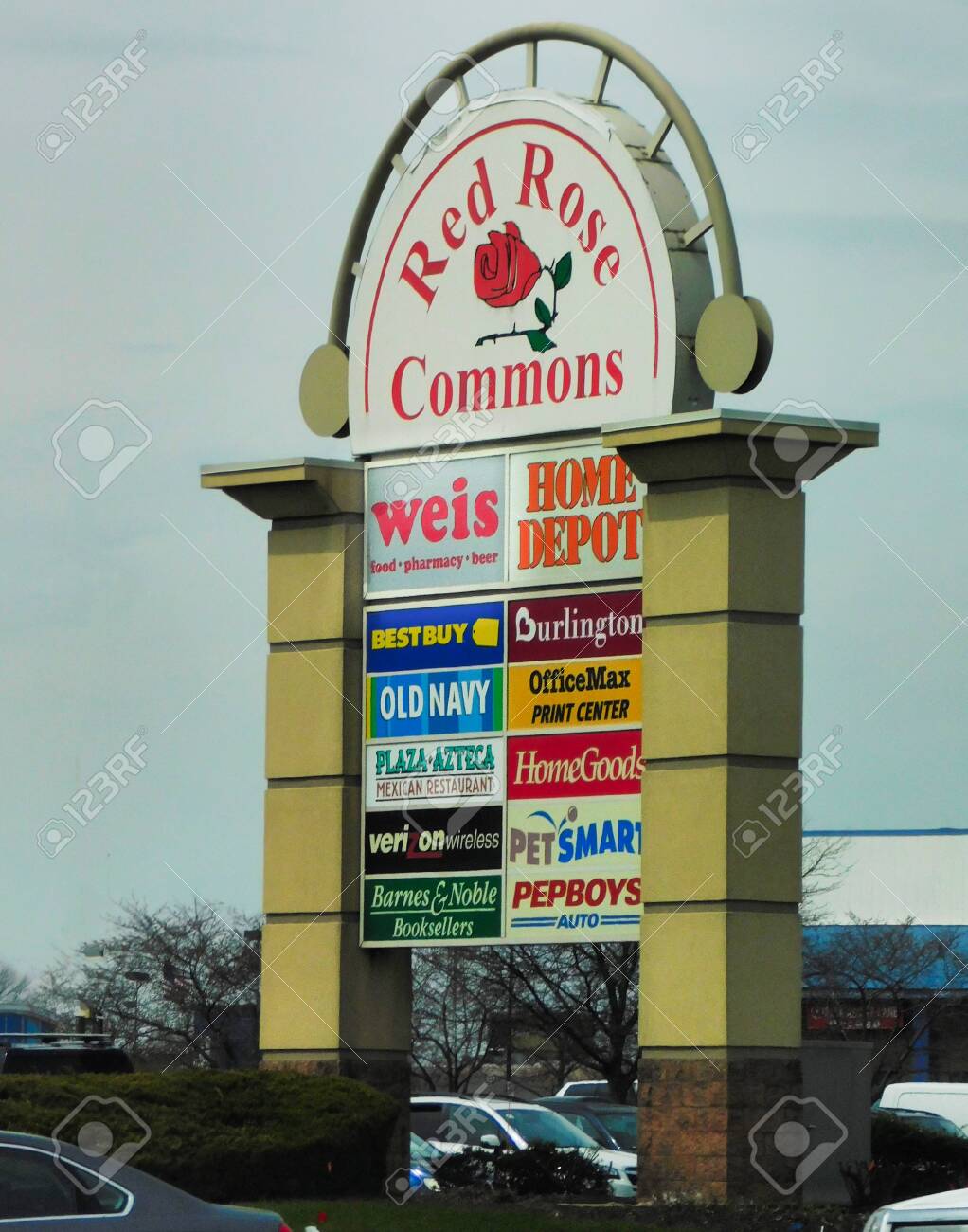 Street View Of Large Sign At The Entrance Of The Red Rose Commons Stock Photo Picture And Royalty Free Image Image 146392022