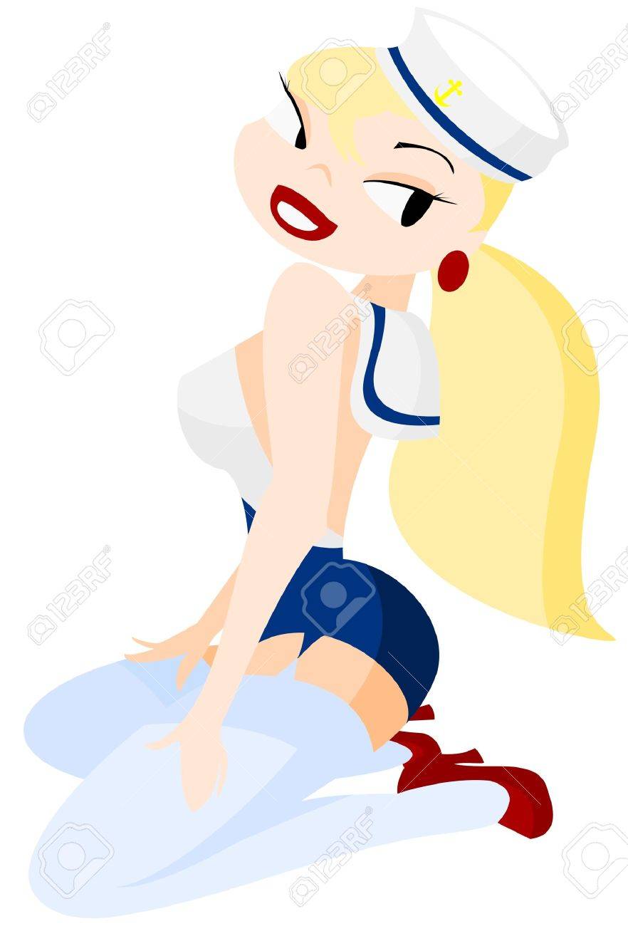 Vector Illustration: Retro Cartoon Marine Girl In Classic Pinup Pose.  Royalty Free SVG, Cliparts, Vectors, and Stock Illustration. Image 5915010., image size:882x1300