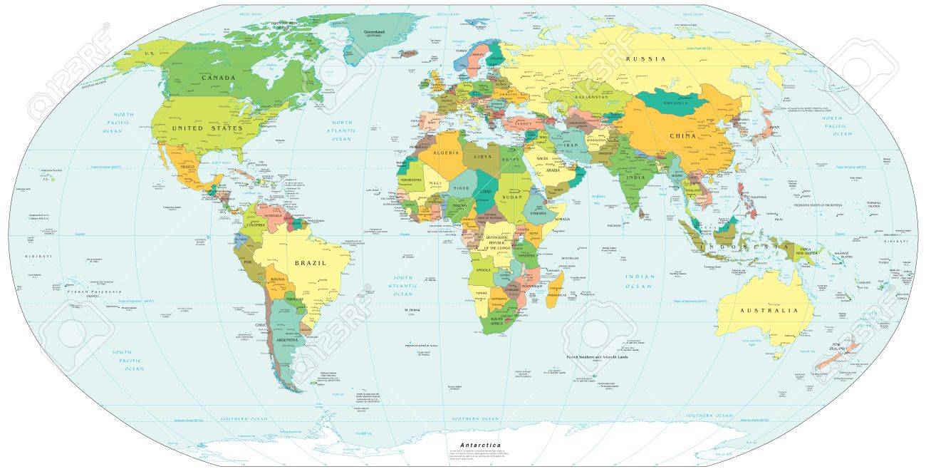 Colour World Globe Map America Europe Africa