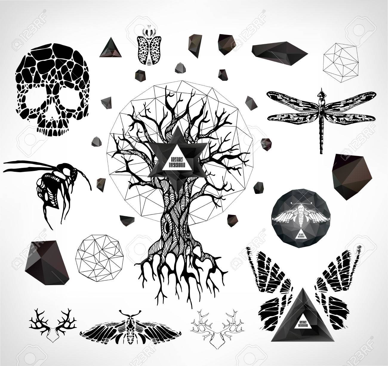 Polygon Hummingbird Prism Tattoo Design, image size:1300x1227