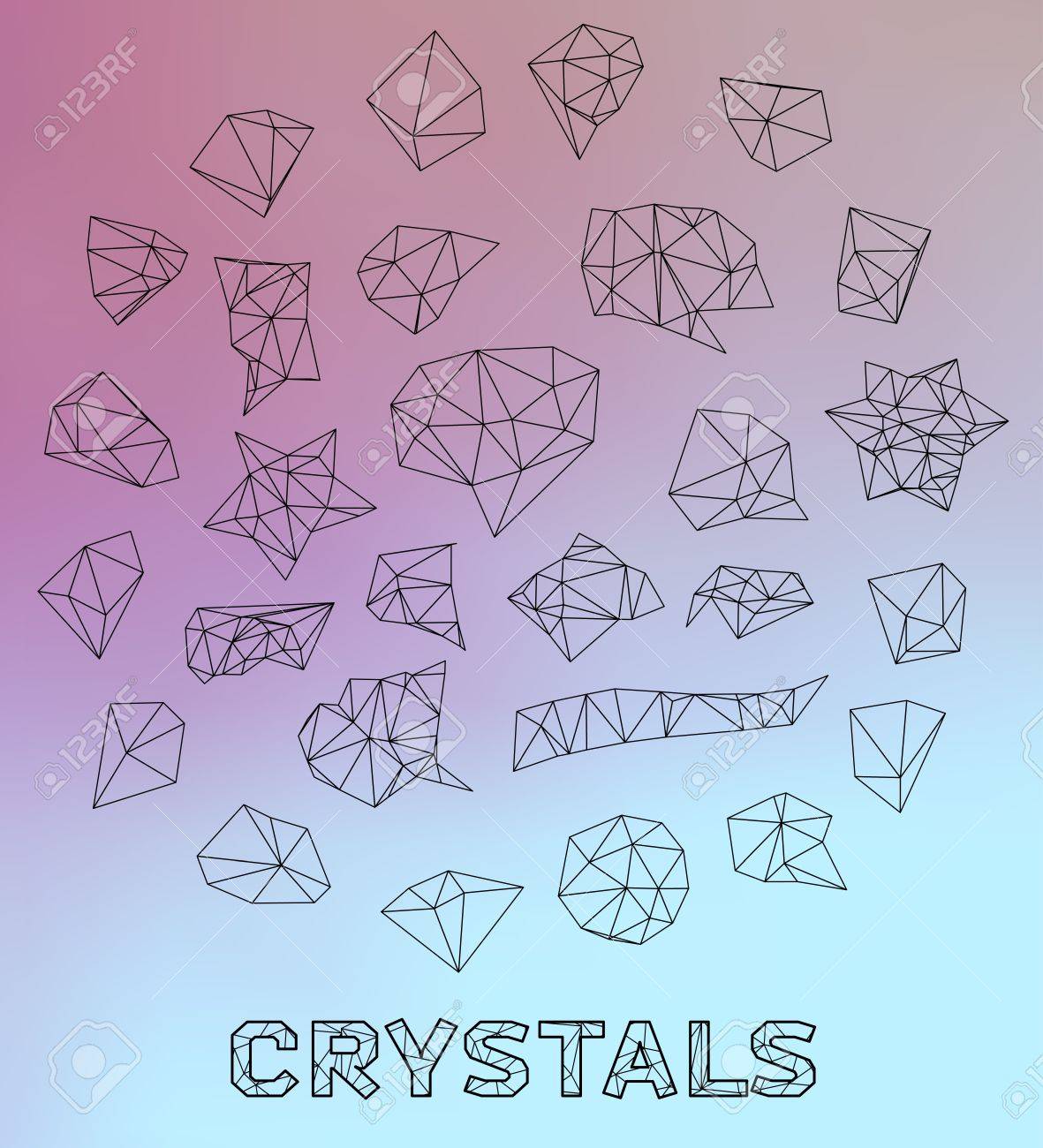 set of abstract speech bubbles of crystal glass pattern and thin