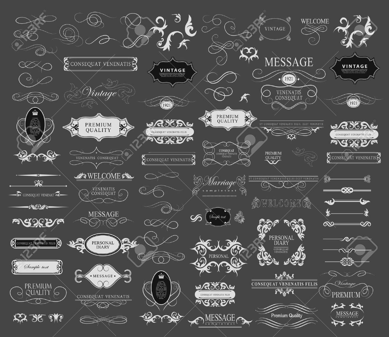 Set of calligraphic elements for design can be used for invitation, congratulation - 42982403 Set of calligraphic elements for design can be used for invitation, congratulation - 42982403