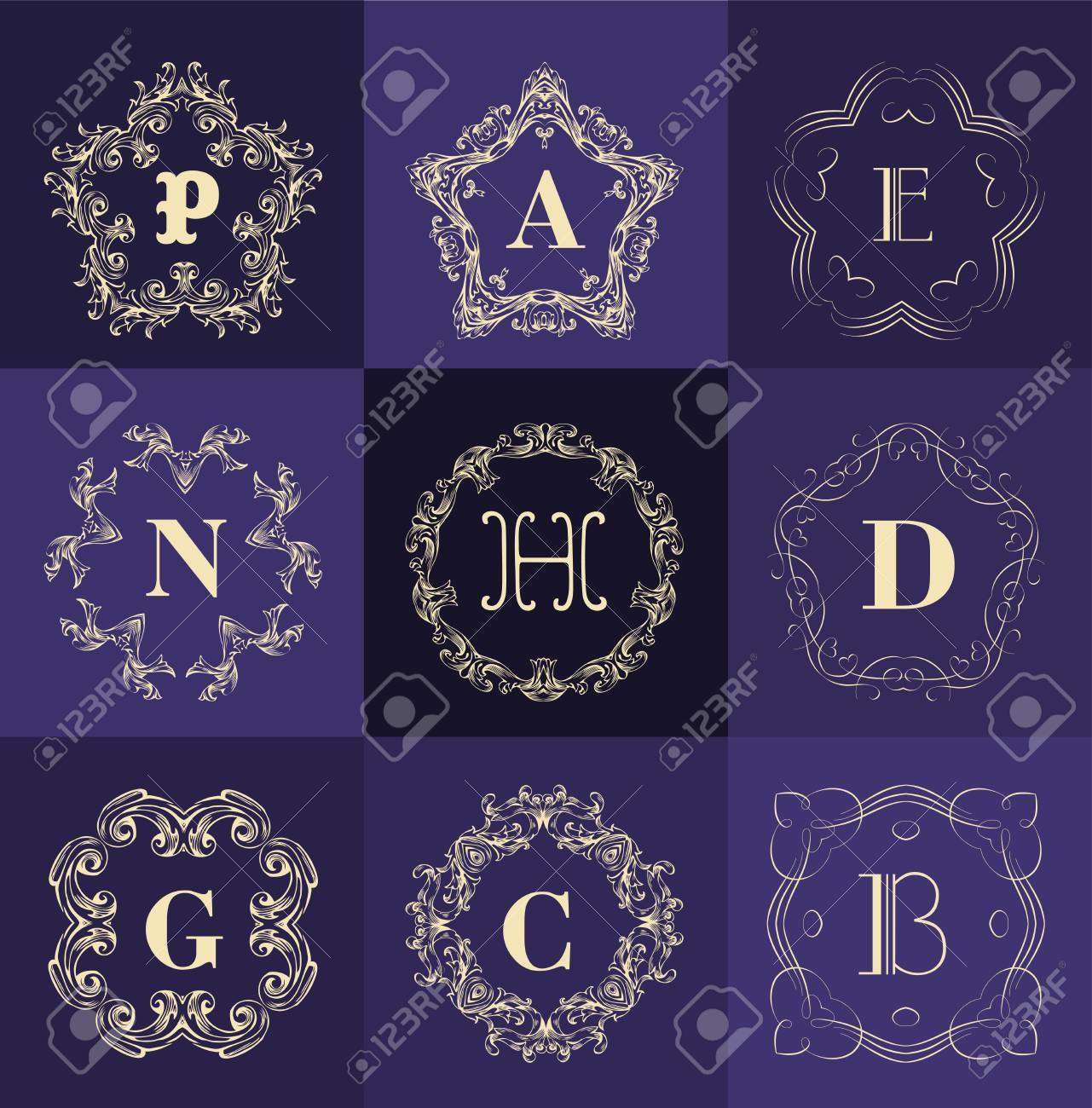 Modele De Monogramme Avec L Ornement Elegant Calligraphique Conception D Identite Avec H N C G D A Lettre Pour Boutique Magasin Ou Un Restaurant Heraldique Salon De Coiffure Ou Un Barbier Salon De