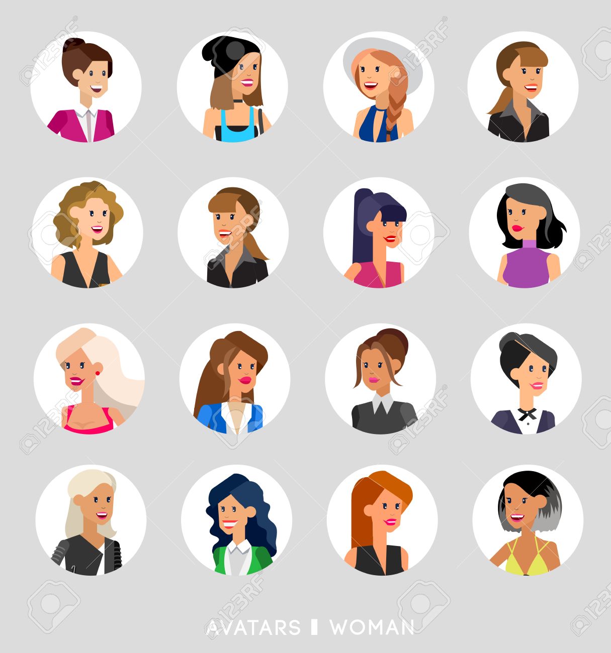 cute cartoon human avatars set big female faces collection