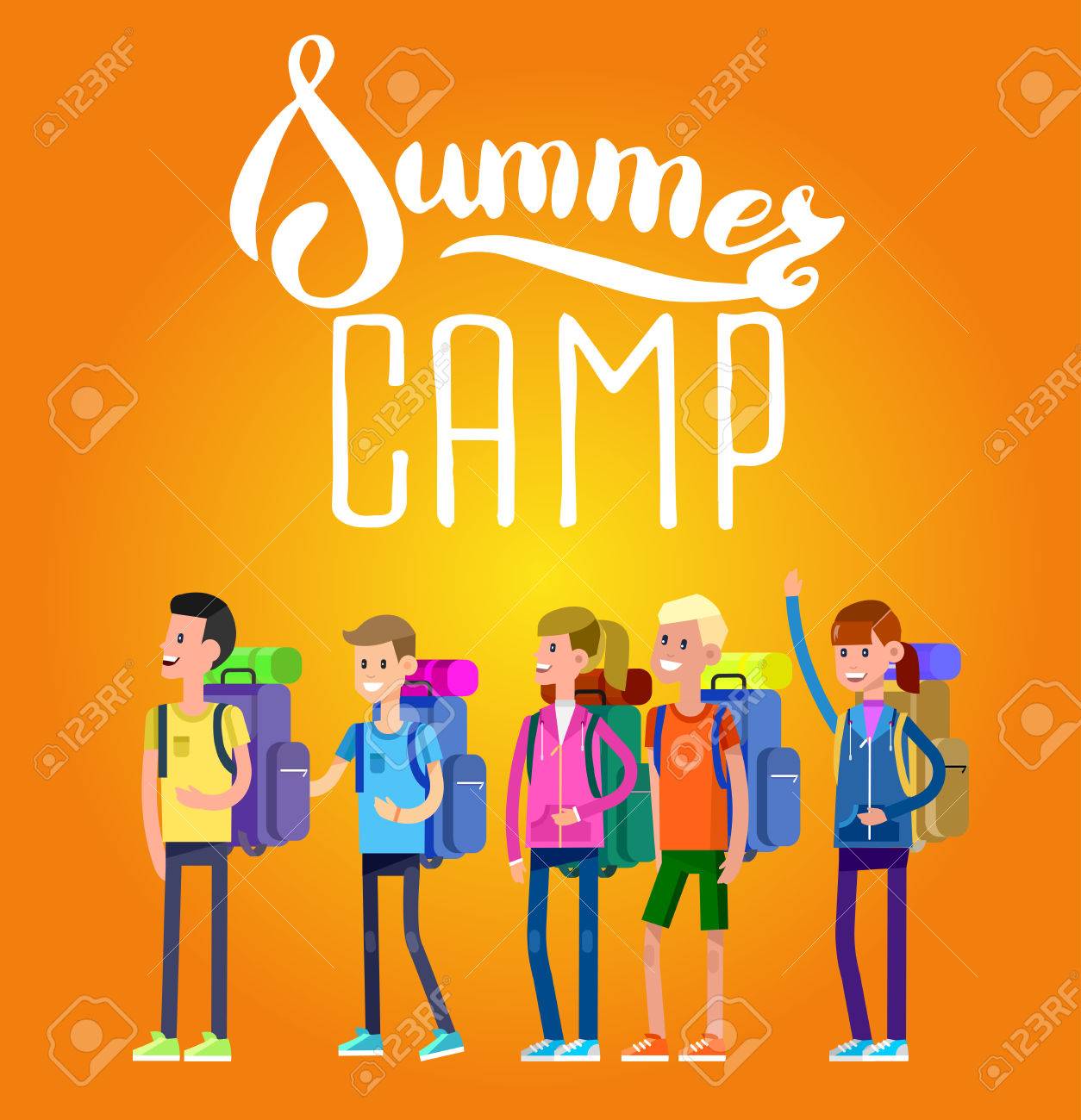 子供たちの夏のキャンプのベクター イラストです ベクトル文字キャンプ子供 キャンプのバナーとアイコン ベクターの子供たちはサマー キャンプです 図夏キャンプのイラスト素材 ベクタ Image