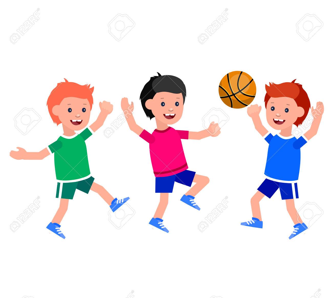 かわいいベクトル文字子バスケット ボール 子供を実行します 元気な子 幸せな少年の子供のイラスト 詳細なキャラクター の子 幸せな少年の子供のイラスト 詳細なキャラクターの子のイラスト素材 ベクタ Image