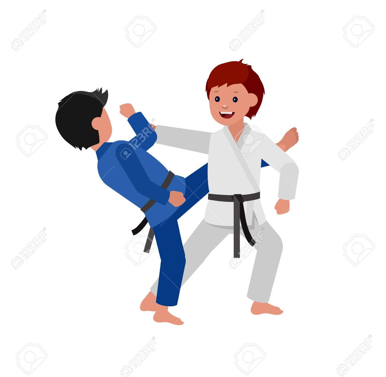 Illustration For Martial Art Judo Poster Kid Wearing Kimono And Illustration For Martial Art Judo Poster Kid Wearing Kimono And