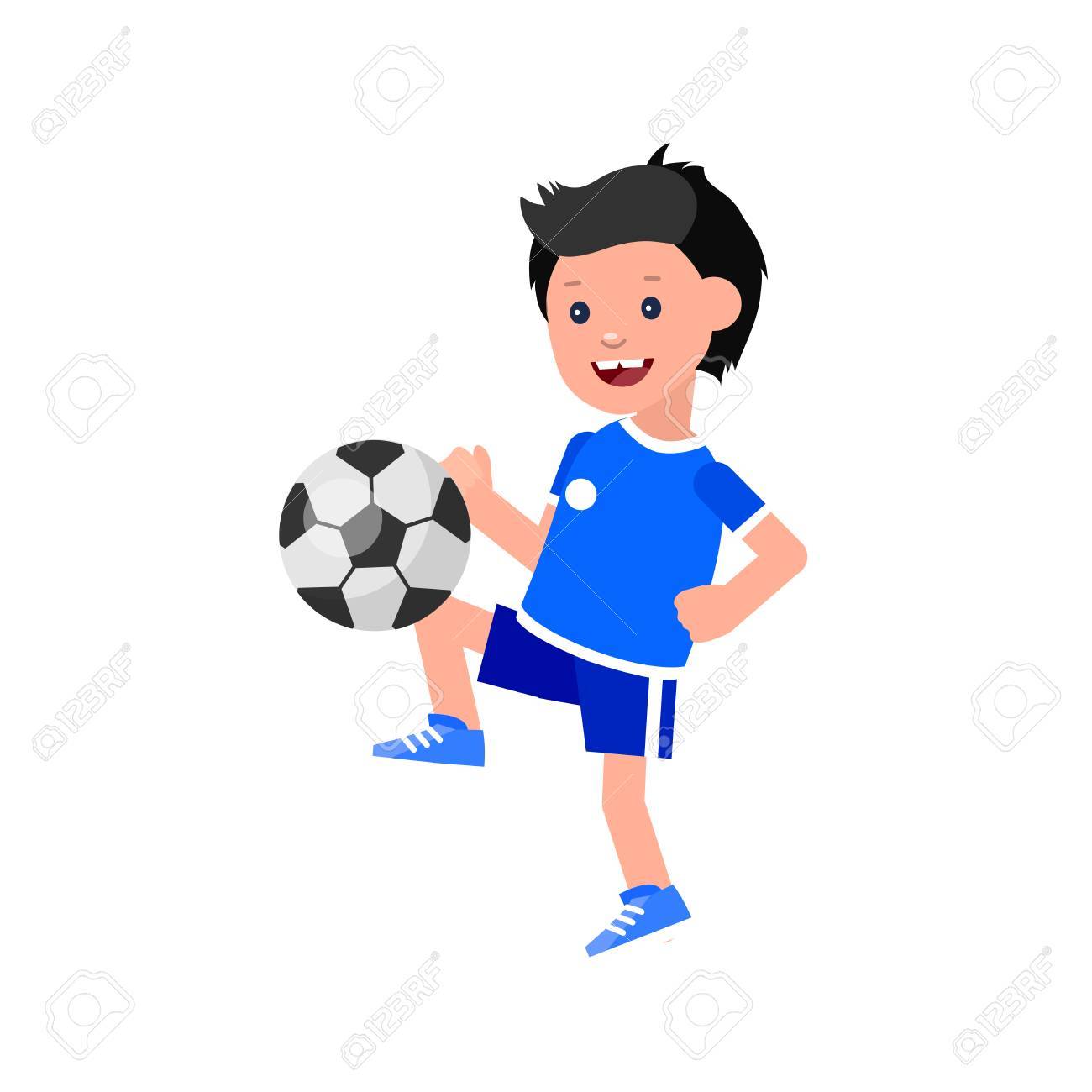 Mignon Caractere Vectoriel Enfant Qui Joue Au Football Enthousiaste Enfant Illustration Clip Art Libres De Droits Vecteurs Et Illustration Image