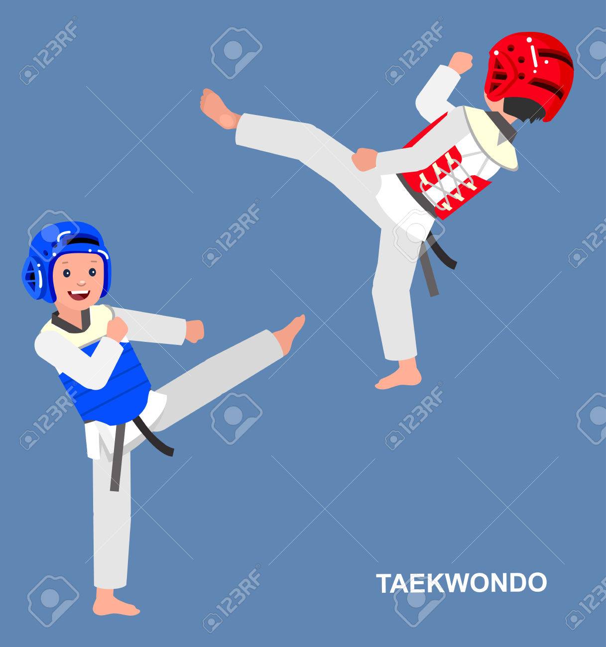 かわいいベクトル文字の子 格闘技ポスター用イラスト 子供着物 テコンドーのイラスト素材 ベクタ Image