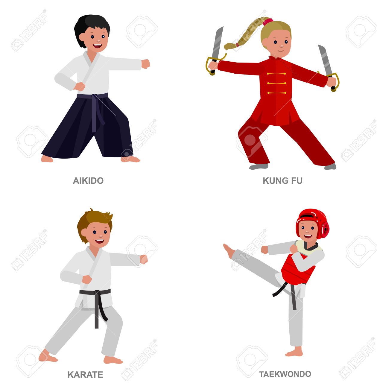 Niño Lindo Del Vector Del Carácter Ilustración Para El Taekwondo Arte Marcial Karate Aikido Kung Fu Niño Que Lleva El Kimono Y Formación Ilustraciones Vectoriales Clip Art Vectorizado Libre De Derechos Image