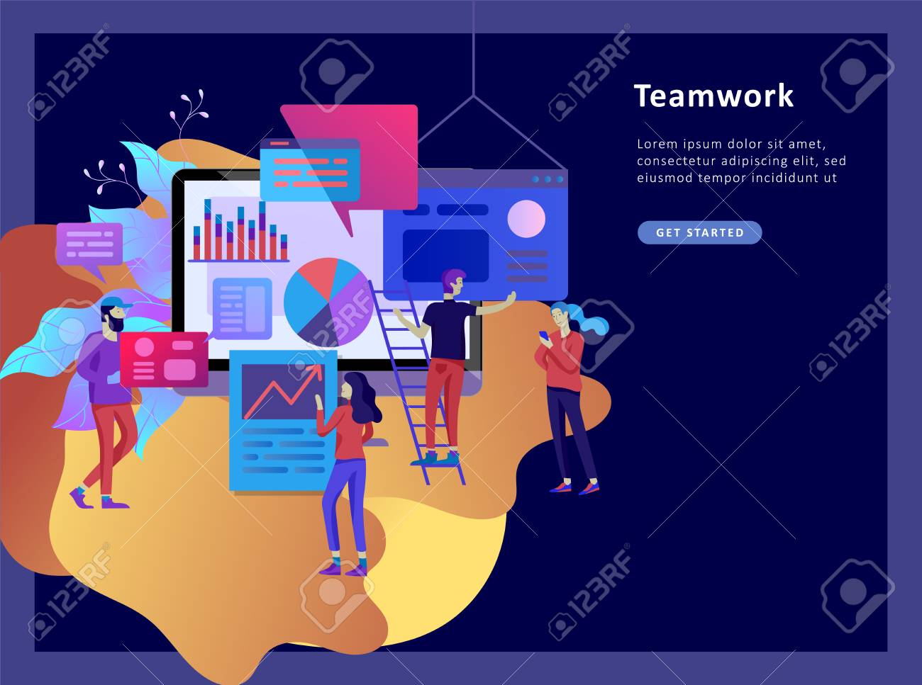 비즈니스의 개념 설명, 진화적 규모의 사무원 분석, SEO, 시장 조사 웹 사이트 코딩, 인터넷 검색 최적화. 방문 페이지 템플릿,  소셜 미디어 로열티 무료 사진, 그림, 이미지 그리고 스톡포토그래피. Image 126815945