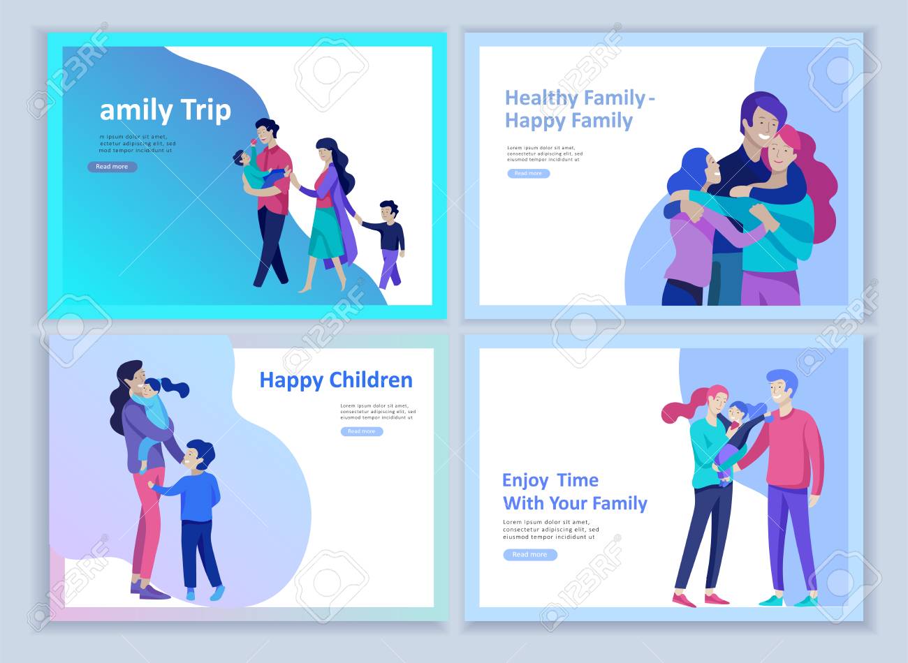 Set of Landing page templates happy family, travel and psychotherapy, family health care, goods entertainment for mother father and their children. Parents with daughter and son have fun togethers - 114162733 Set of Landing page templates happy family, travel and psychotherapy, family health care, goods entertainment for mother father and their children. Parents with daughter and son have fun togethers - 114162733