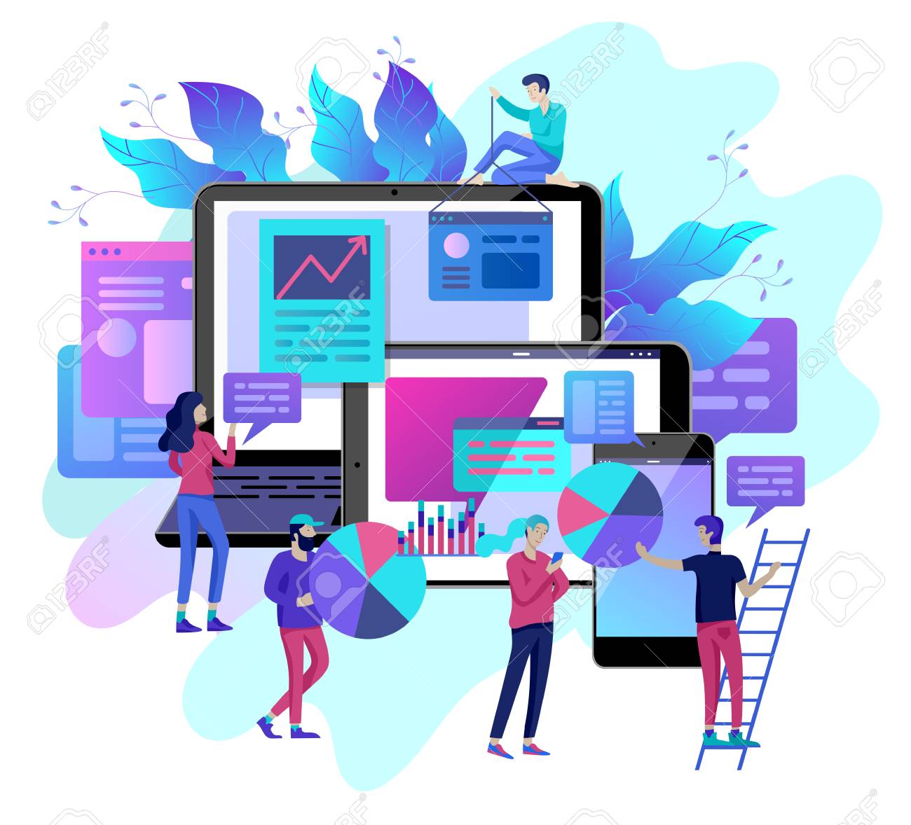 진화적 규모의 SEO 시장 조사 웹 사이트 코딩 인터넷 검색 최적화 배너 프리젠테이션 소셜 미디어에 대한 비즈니스 직장인 분석의 개념  그림 로열티 무료 사진, 그림, 이미지 그리고 스톡포토그래피. Image 126373571