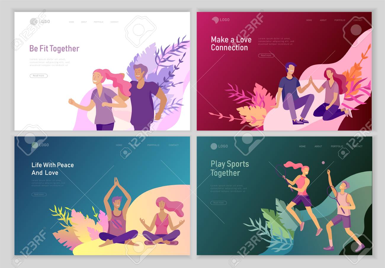 Landing Page Template With Happy Lover Relationship Scenes With - 