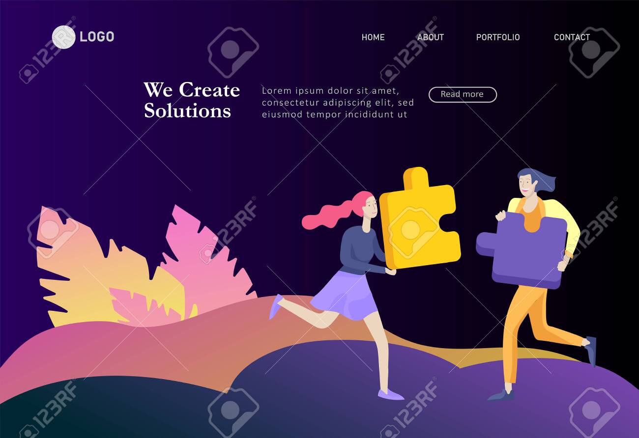 Landing page templates. Vector character business people with infographic of puzzle have solution. Goal thinking. Cooperation by group to create a team. Concept for web design Colorful flat concept illustration. - 130840014 Landing page templates. Vector character business people with infographic of puzzle have solution. Goal thinking. Cooperation by group to create a team. Concept for web design Colorful flat concept illustration. - 130840014