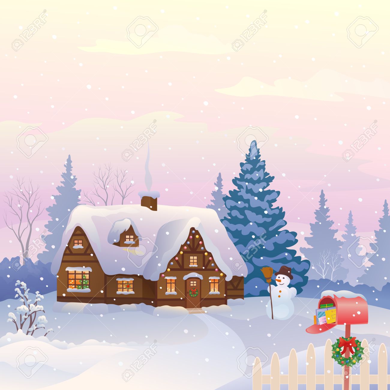 完全なメールボックスと雪のコテージのベクトル イラスト のイラスト素材 ベクタ Image 完全なメールボックスと雪のコテージのベクトル イラスト のイラスト素材 ベクタ Image