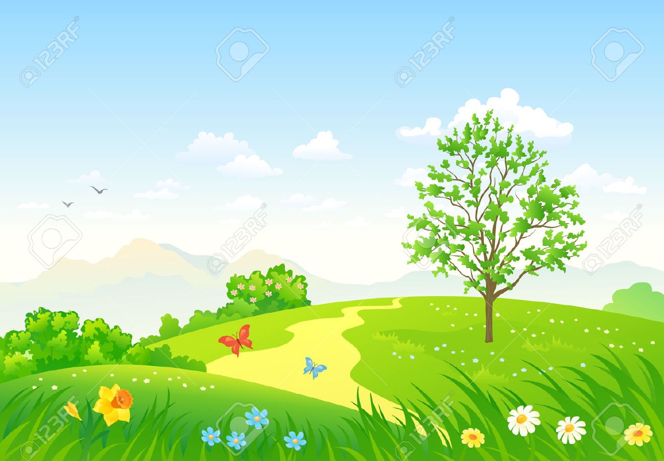 Vector illustration of a beautiful green spring landscape - 53981958 Vector illustration of a beautiful green spring landscape - 53981958