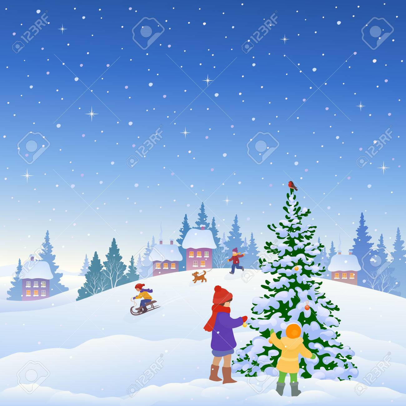 Kids Decorating For Christmas illustration of kids decorating a christmas tree and other winter Kids Decorating For Christmas illustration of kids decorating a christmas tree and other winter