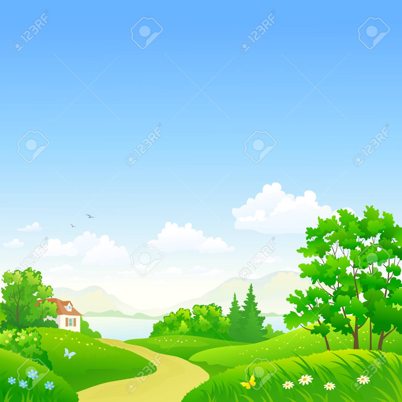 美しい夏の風景と空の背景のベクトル イラスト のイラスト素材 ベクタ Image 美しい夏の風景と空の背景のベクトル イラスト のイラスト素材 ベクタ Image