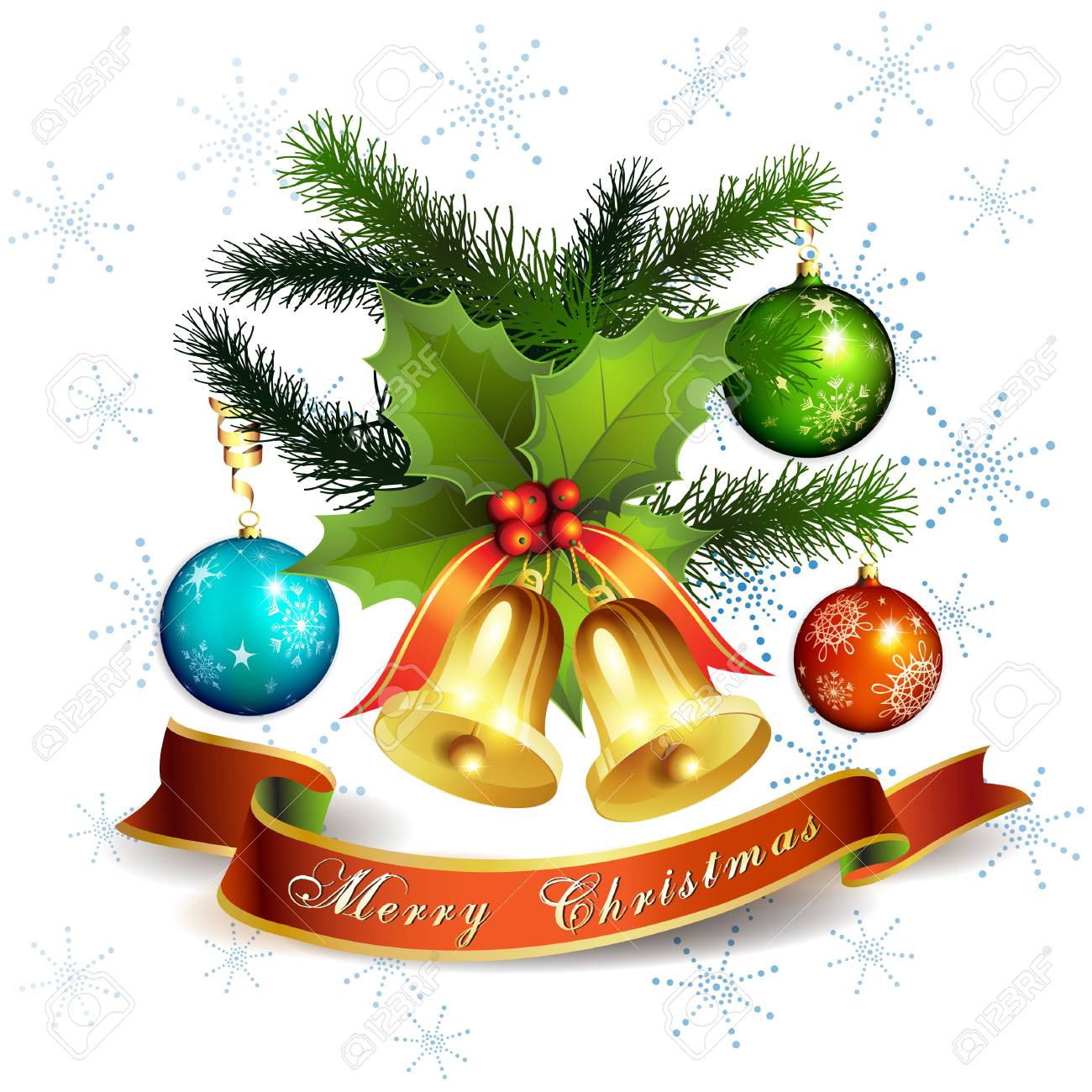 Christmas Ball With Pine Tree And Bells Royalty Free Cliparts Vectors And Stock Illustration Image