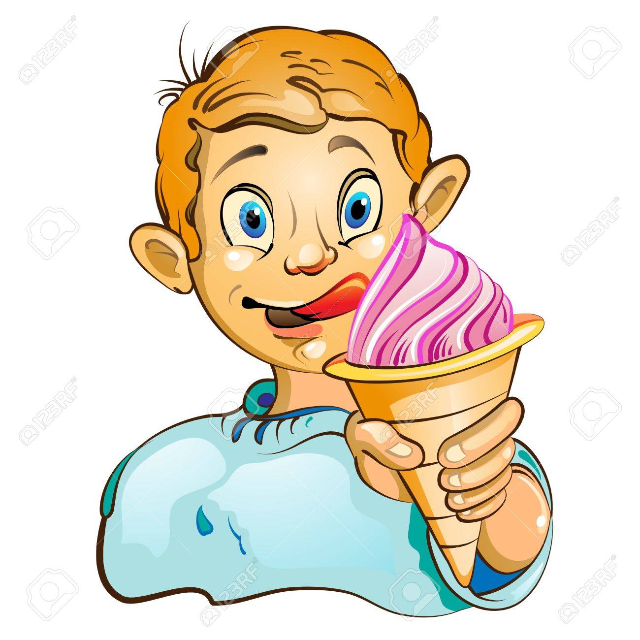 漫画の小さな男の子食べるストロベリー アイス クリームのイラスト素材 ベクタ Image 漫画の小さな男の子食べるストロベリー アイス クリームのイラスト素材 ベクタ Image