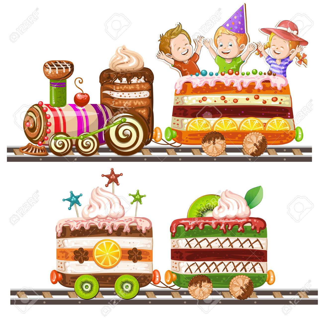 Les Enfants Qui Voyagent Dans Le Gateau De Train Clip Art Libres De Droits Vecteurs Et Illustration Image