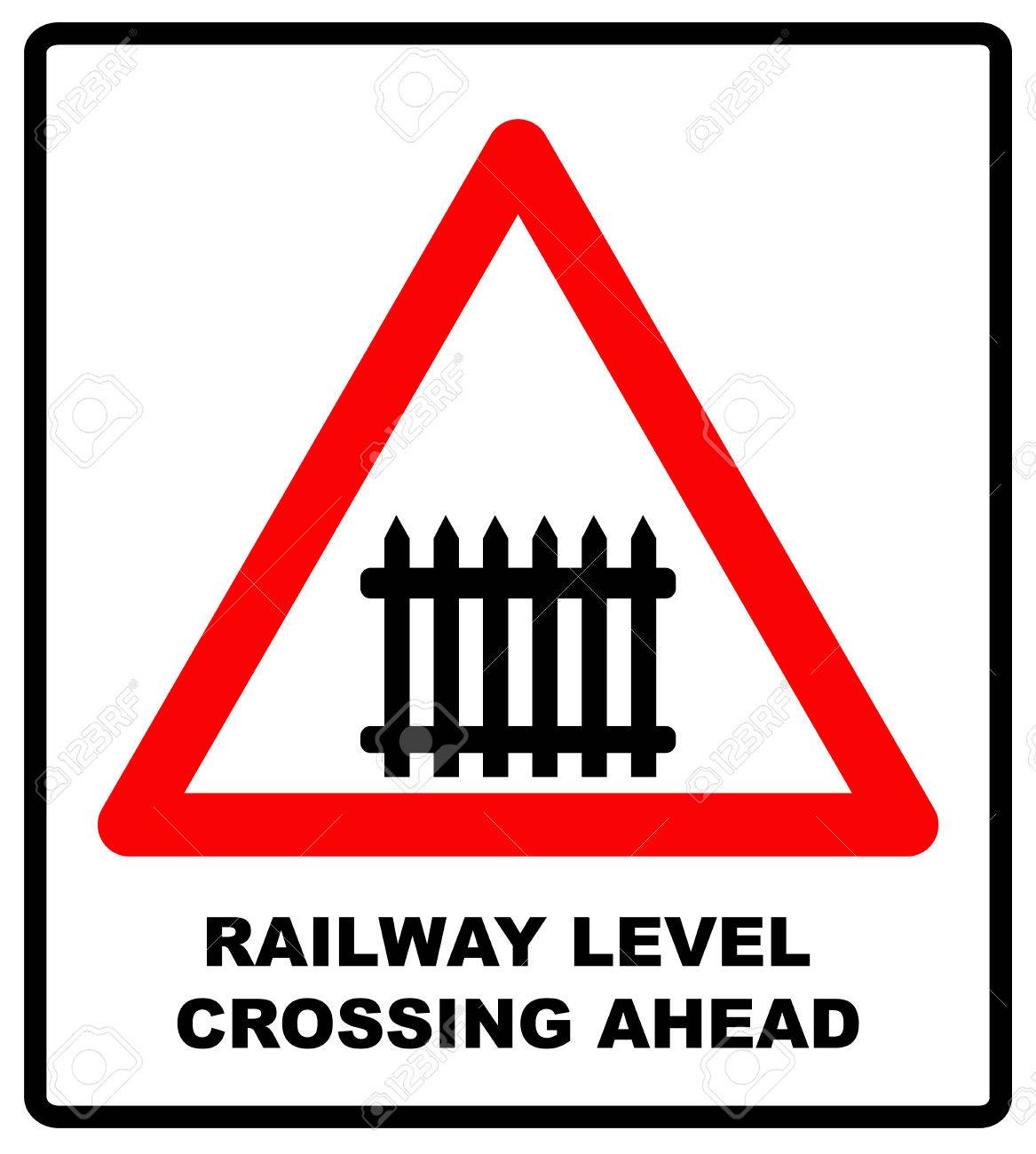 Traffic Sign Level Crossing With Barries Ahead Vector Illustration Royalty Free Cliparts Vectors And Stock Illustration Image