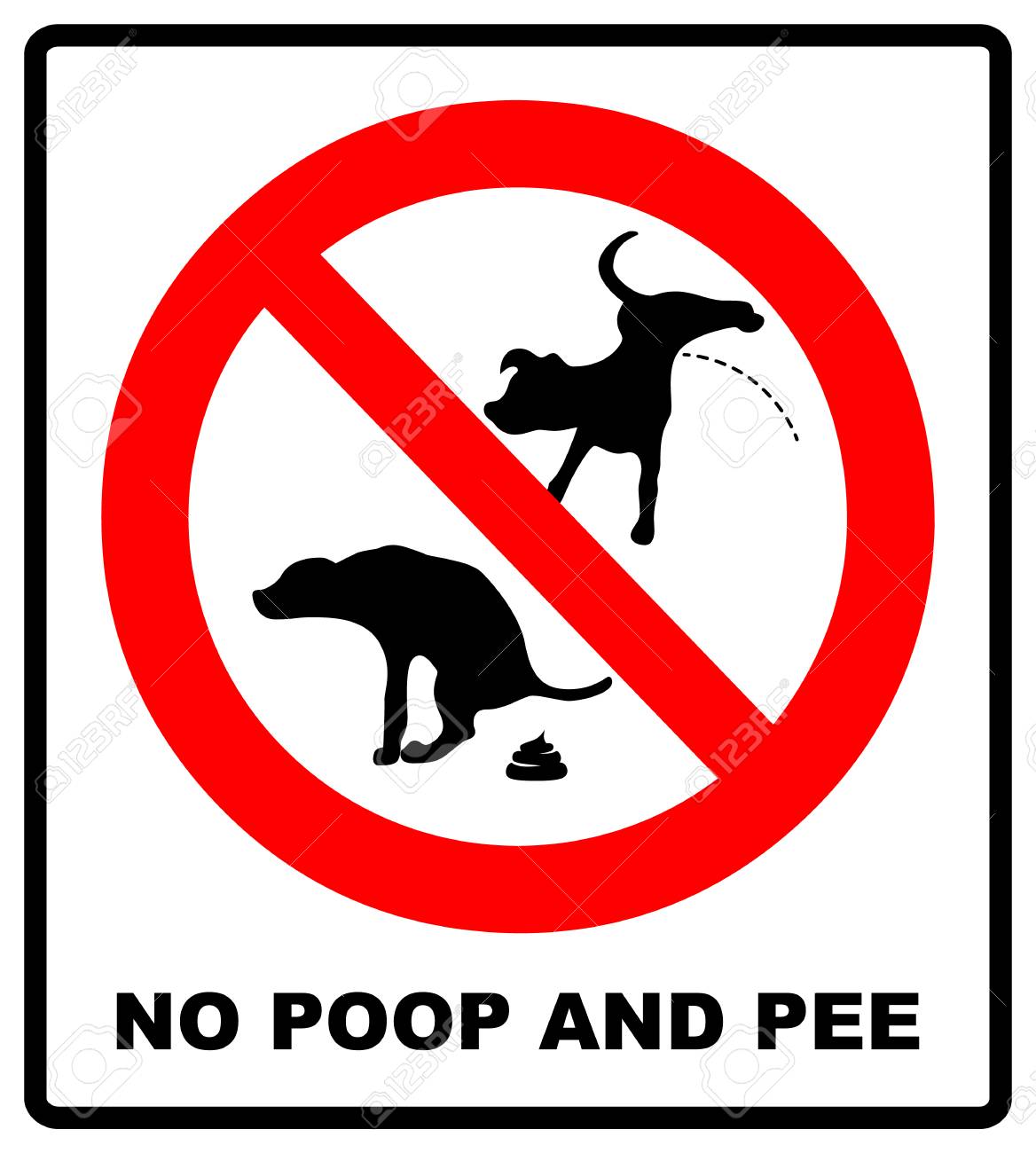 警告禁止サイン犬のおしっこやうんこ ベクトルイラストは白で分離 公共の場所のための赤い禁止記号 うんことおしっこ犬のアイコンはありません のイラスト素材 ベクタ Image