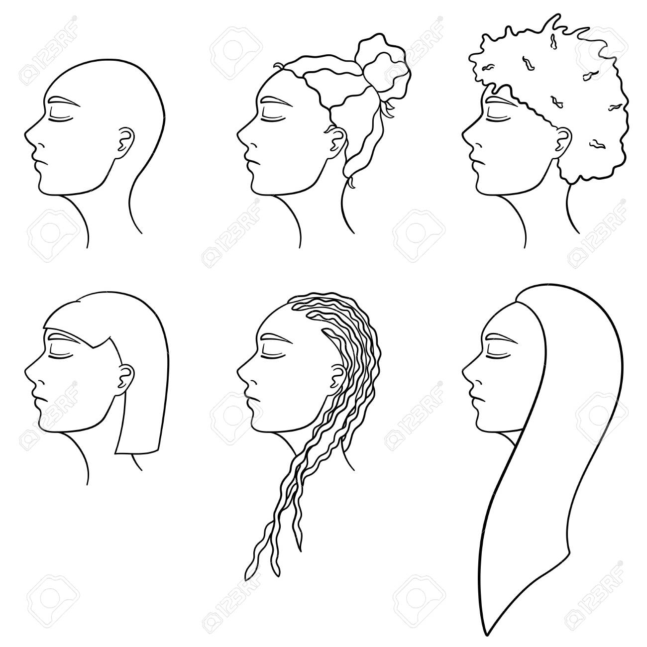 Set Of Six African American Women Hairstyles In Lines Women S
