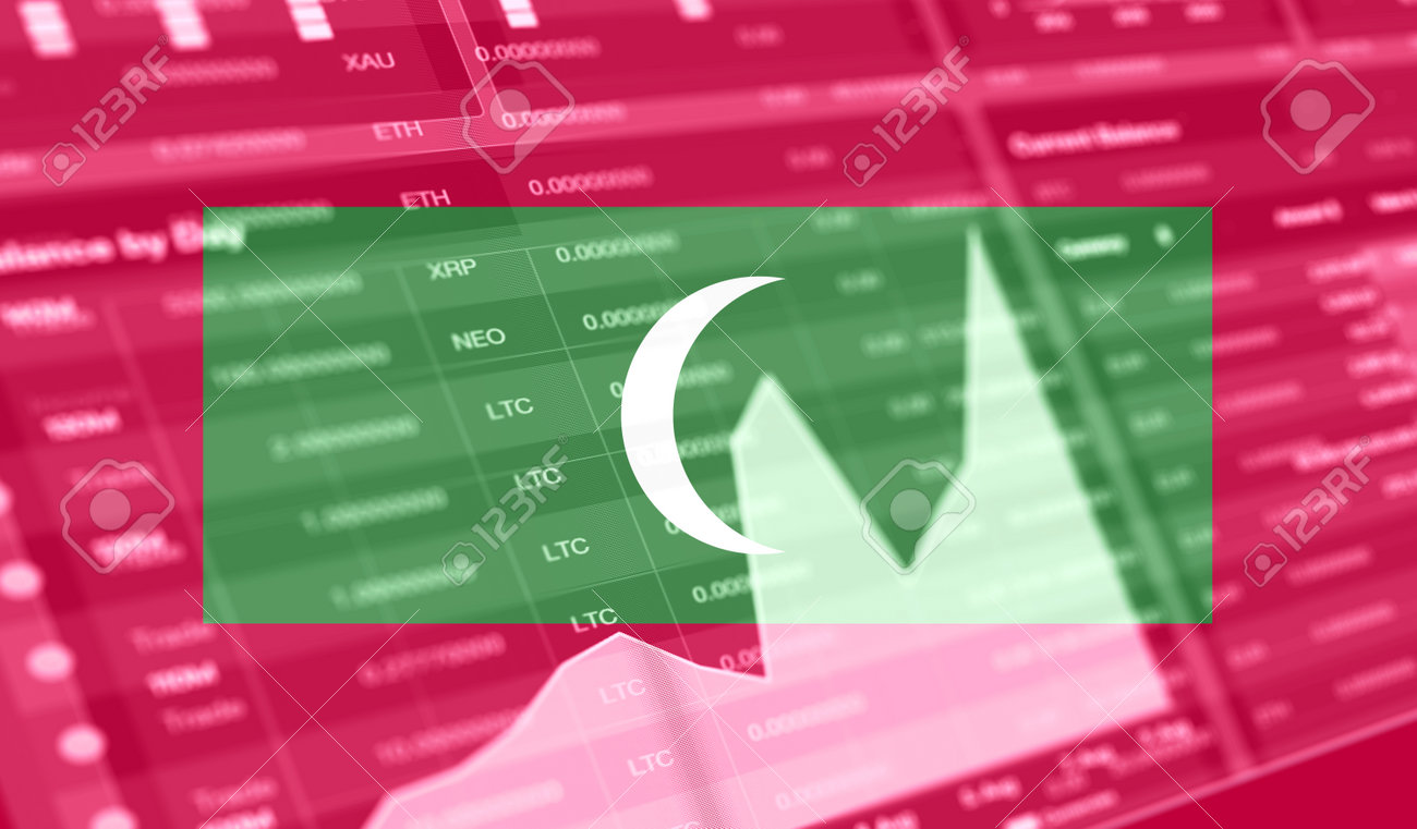 モルディブの旗と株式市場のグラフバー。暗号通貨。ビットコインストックの成長。暗号通貨とブロックチェーンテクノロジーへの投資家のための概念的なイメージ。の写真素材・画像素材  Image 178300753