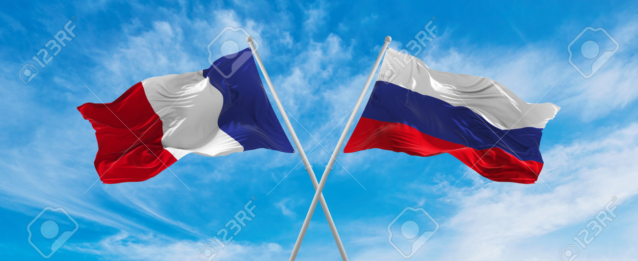 Two wavy flags. Illustration of flag of Russia