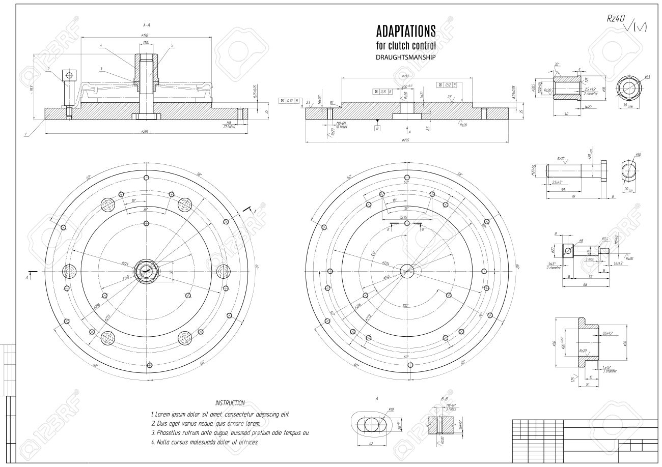 technical drawing the clutch construction draft with horizontal