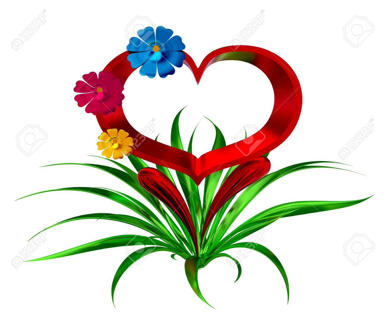 heart in leaves with flowers as a symbol of love stock photo