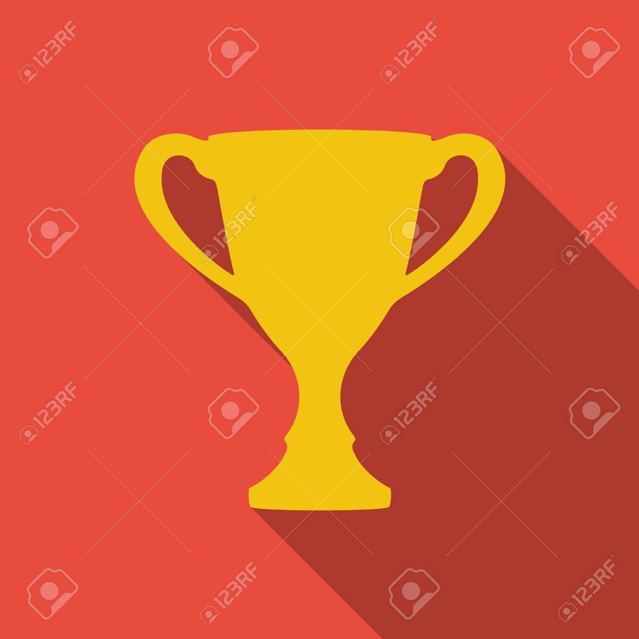 赤の背景に長い影とトロフィー カップ アイコン 優勝チャンピオンズ カップ記号ベクトル フラットなデザイン のイラスト素材 ベクタ Image