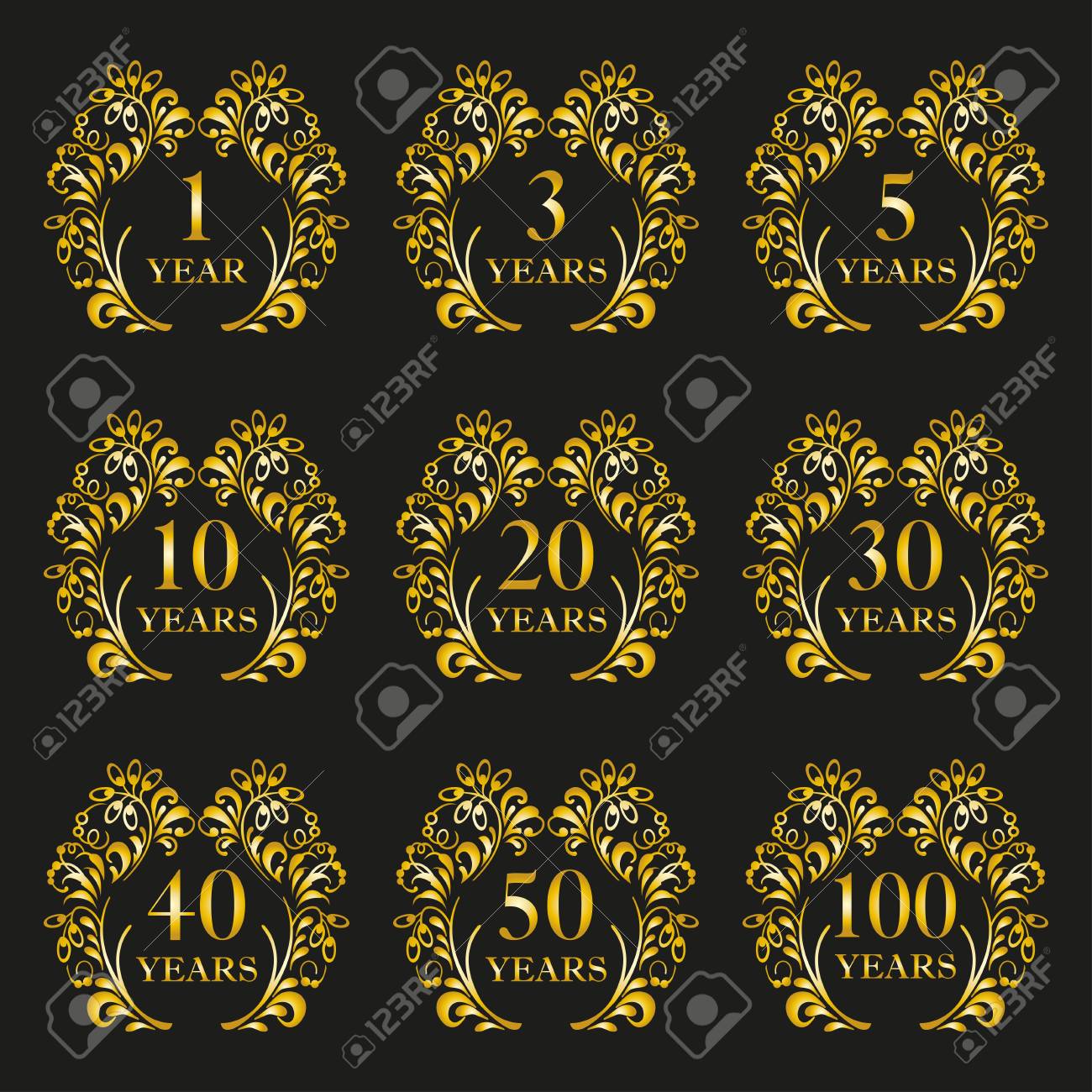anniversary icon set anniversary symbols in ornate frame with
