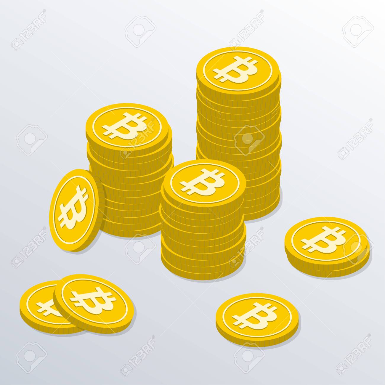 황금 동전 스택과 함께 Bitcoin 아이소메트릭 개념입니다. 암호화 통화 비트 코인 및 웹 머니 로고. 벡터 일러스트 레이 션.  로열티 무료 사진, 그림, 이미지 그리고 스톡포토그래피. Image 143218202