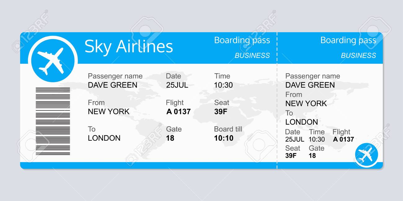 Plane Ticket Template. Airplane Flight Ticket Blank. Boarding Pass. Vector  Illustration. Royalty Free SVG, Cliparts, Vectors, and Stock Illustration.  Image 149398768., image size:1300x650