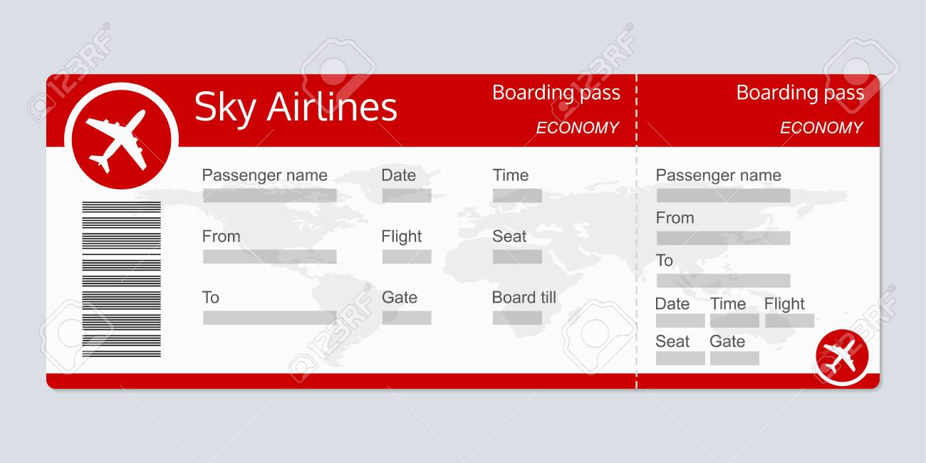 Plane Ticket Template. Airplane Flight Ticket Realistic Blank. Boarding Pass.  Vector Illustration. Royalty Free SVG, Cliparts, Vectors, and Stock  Illustration. Image 149472354., image size:1300x650