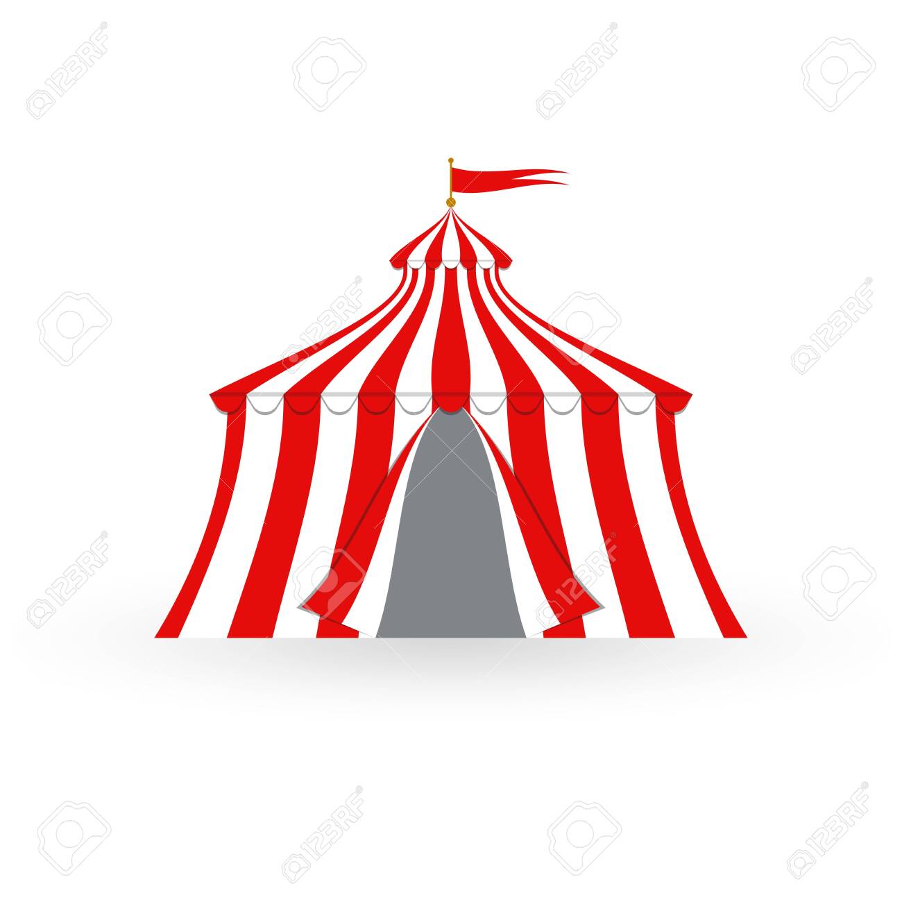 Circus Tent With Flag. Carnival And Funfair Marquee With Red Circus Tent With Flag. Carnival And Funfair Marquee With Red